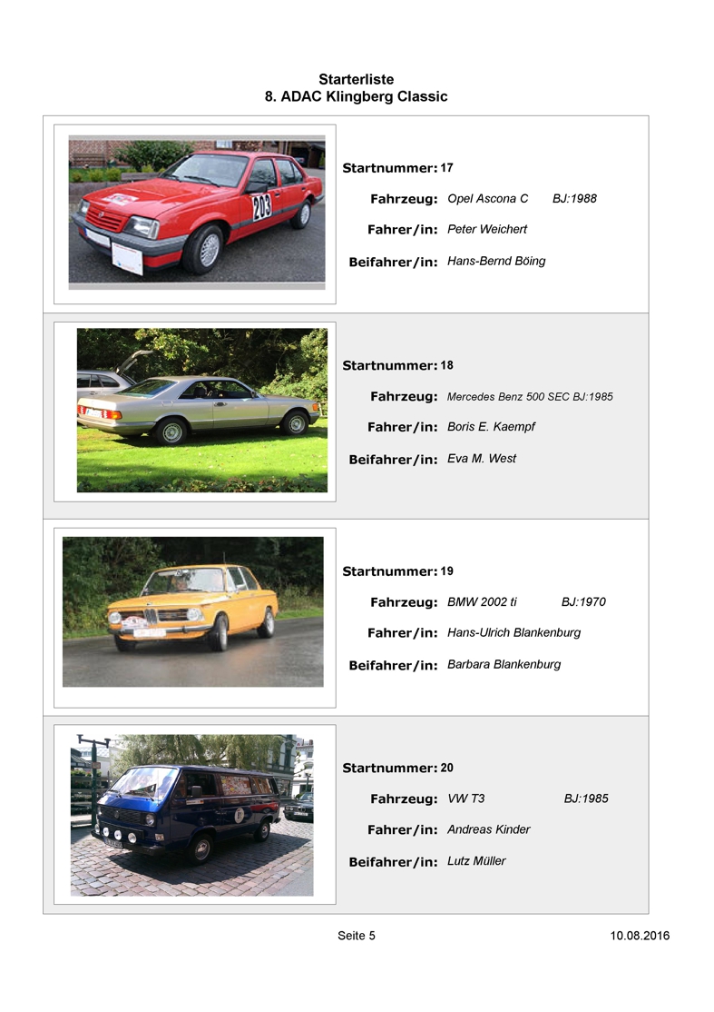 Starterliste 8. ADAC Klingberg Classic
