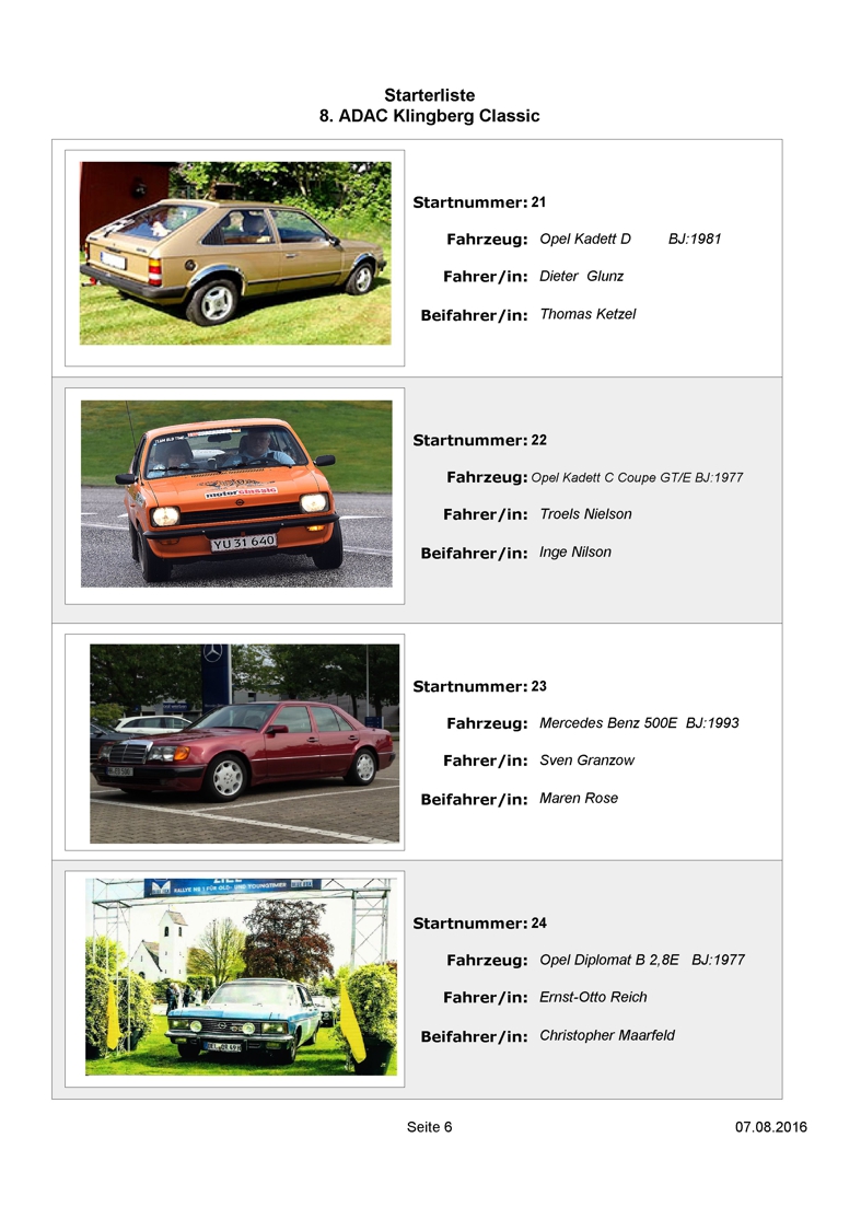 Starterliste 8. ADAC Klingberg Classic