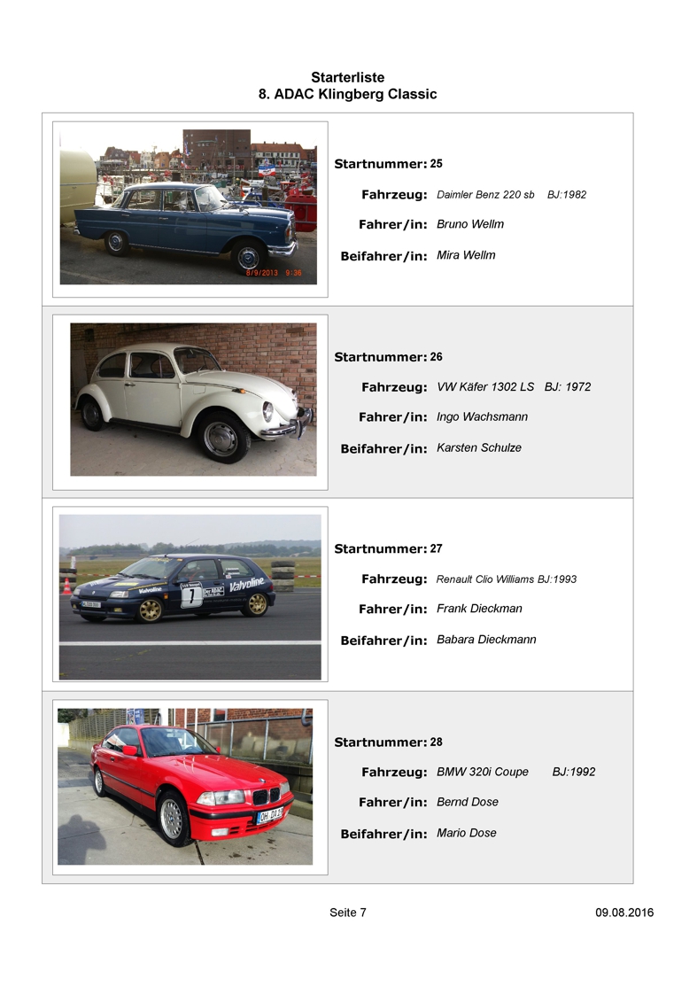 Starterliste 8. ADAC Klingberg Classic